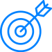 Icon-deliver Blue target with an arrow hitting the bullseye, symbolizing precision and goal achievement.
