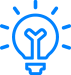 Icon-innovate Blue lightbulb icon representing an idea or innovation with surrounding rays of light, symbolizing creativity